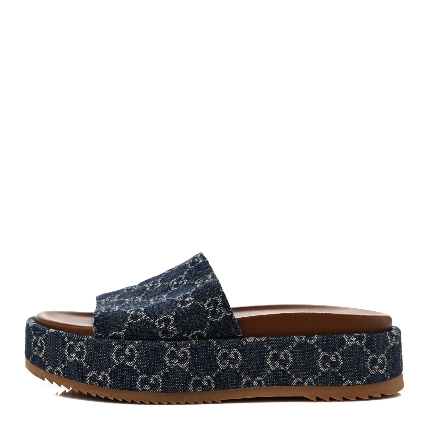 Gucci New Denim GG Monogram Angelina Platform 55mm Slide Sandals 40 Blue Tea 1 of 9