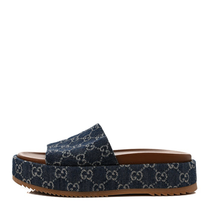 Gucci New Denim GG Monogram Angelina Platform 55mm Slide Sandals 40 Blue Tea 1 of 9