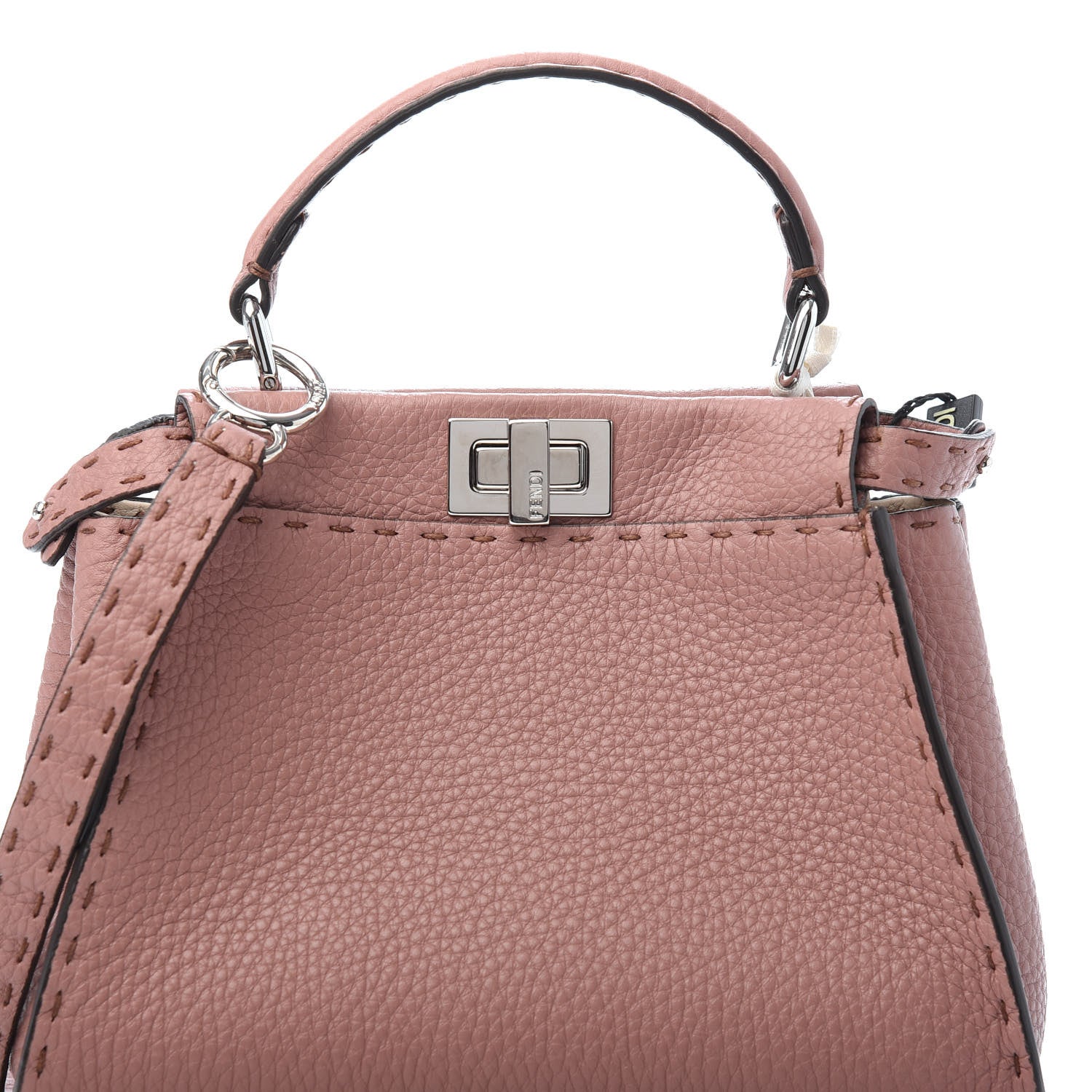 Fendi Cuoio Romano Selleria Bi-Color Mini Peekaboo Iconic Satchel English Rose Camelia 8 of 10