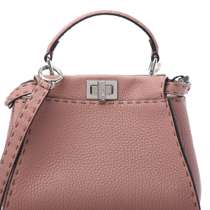 Fendi Cuoio Romano Selleria Bi-Color Mini Peekaboo Iconic Satchel English Rose Camelia 8 of 10