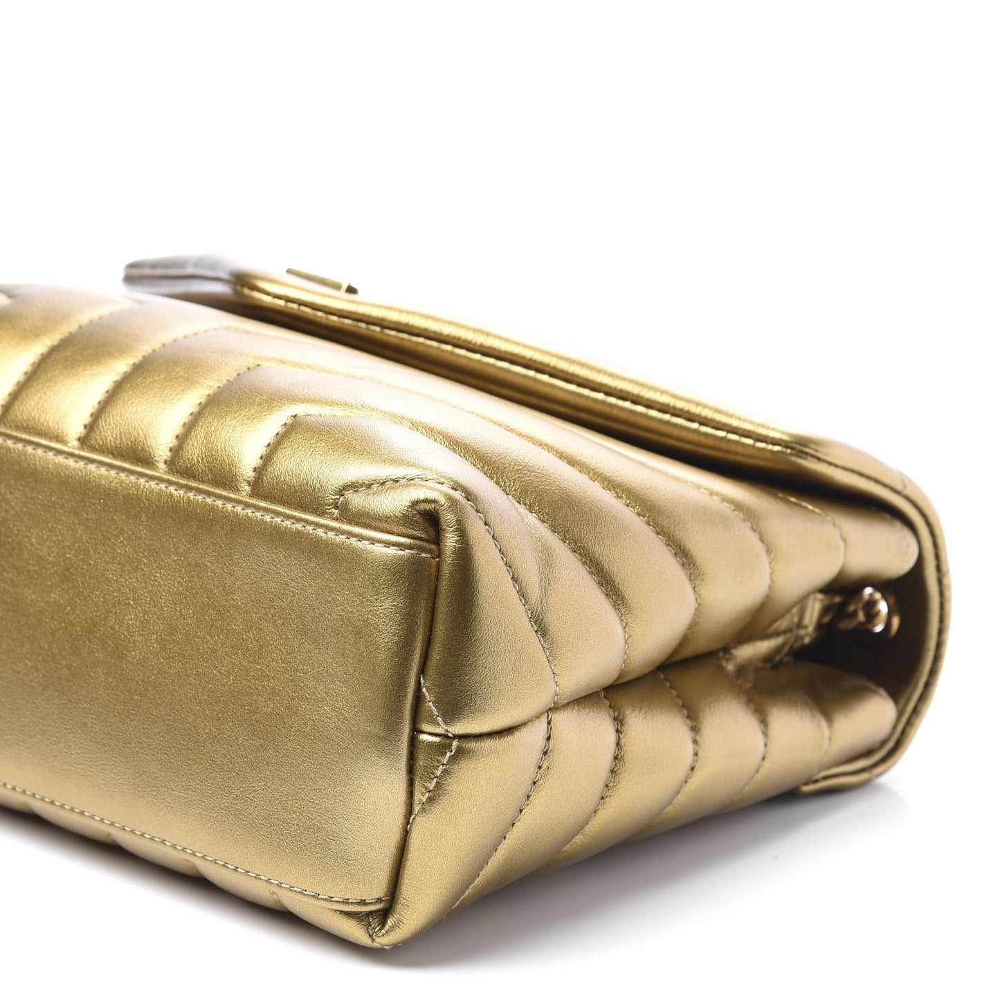 Metallic Calfskin Y Quilted Small Loulou Monogram Chain Satchel Gold