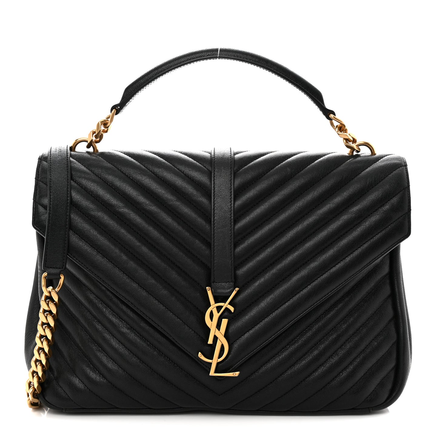 Sheepskin Matelasse Chevron Monogram Large College Satchel Black