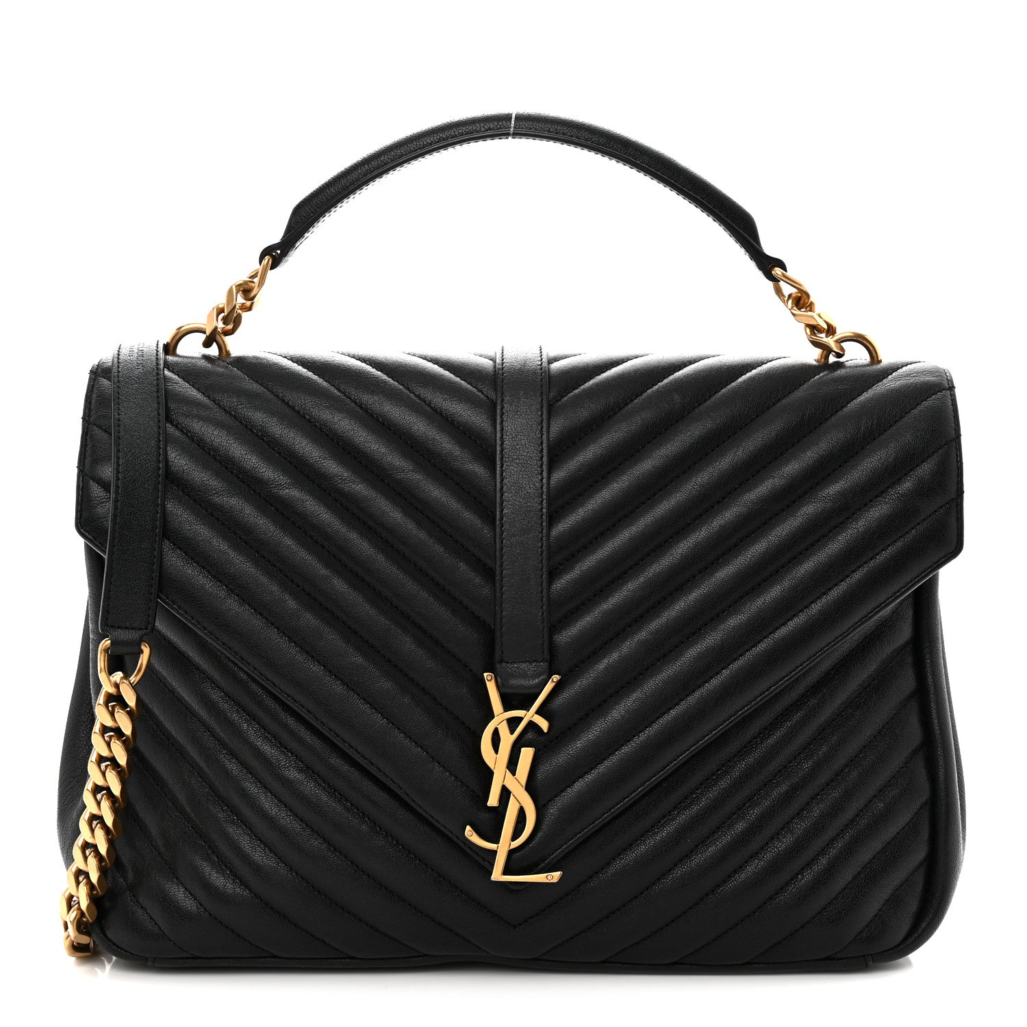 Saint Laurent Sheepskin Matelasse Chevron Monogram Large College Satchel Black 1 of 13