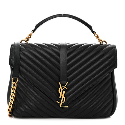 Saint Laurent Sheepskin Matelasse Chevron Monogram Large College Satchel Black 1 of 13