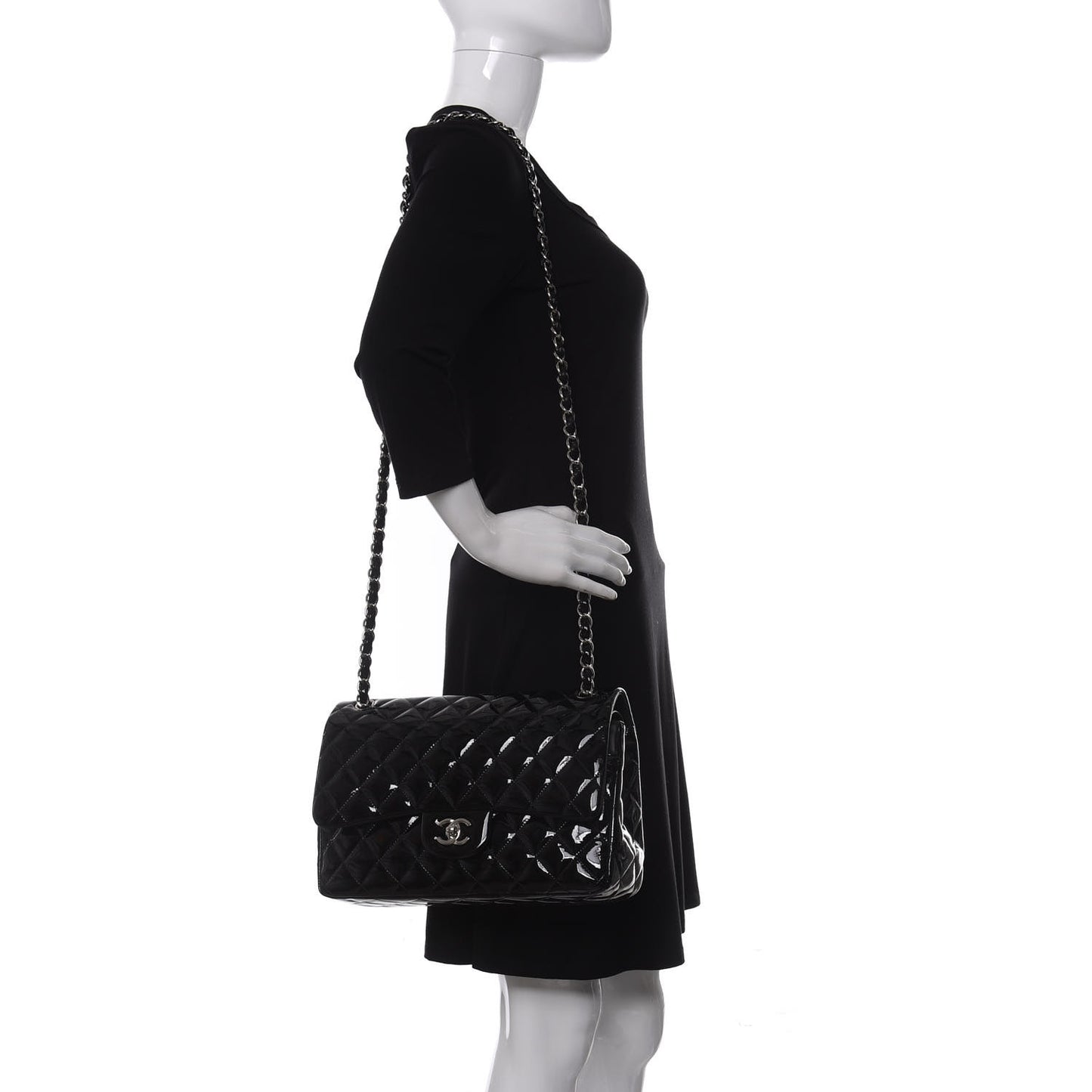 Patent Quilted Jumbo Double Flap Black