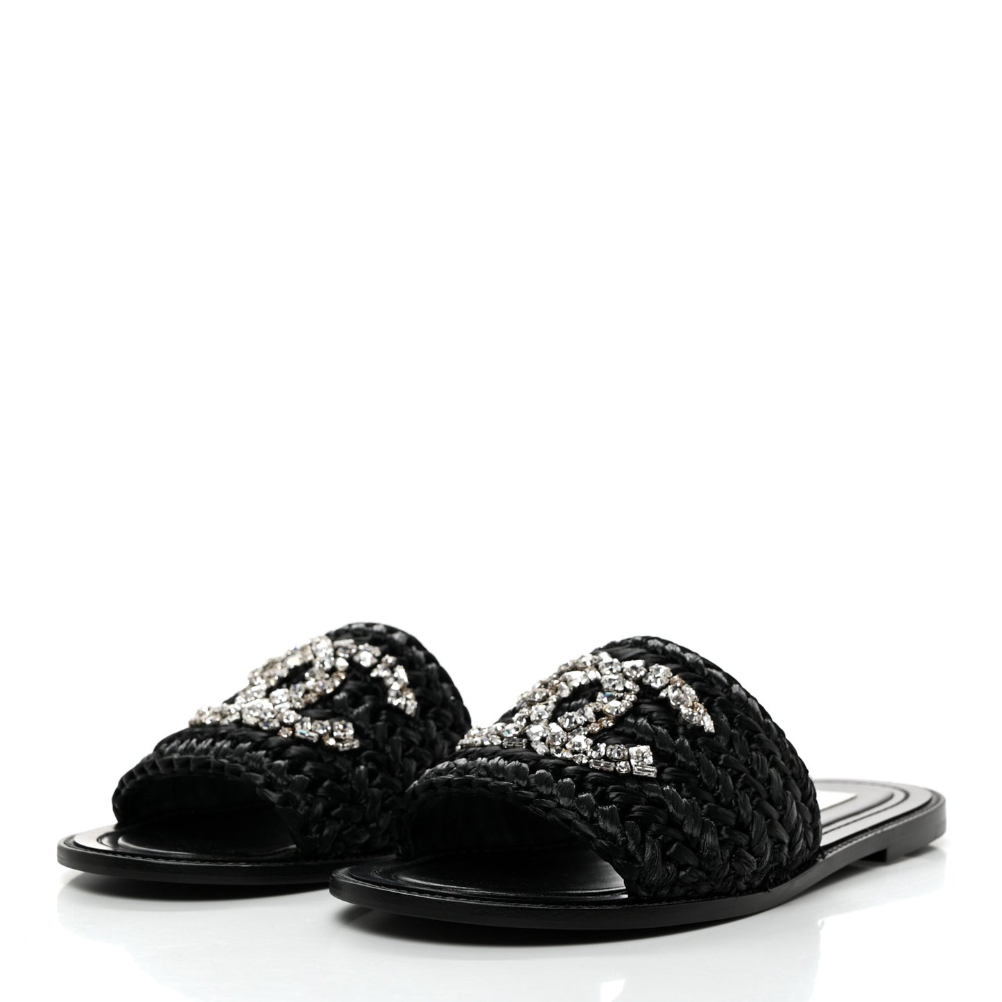 Raffia Crystal CC Mules Sandals 38.5 Black