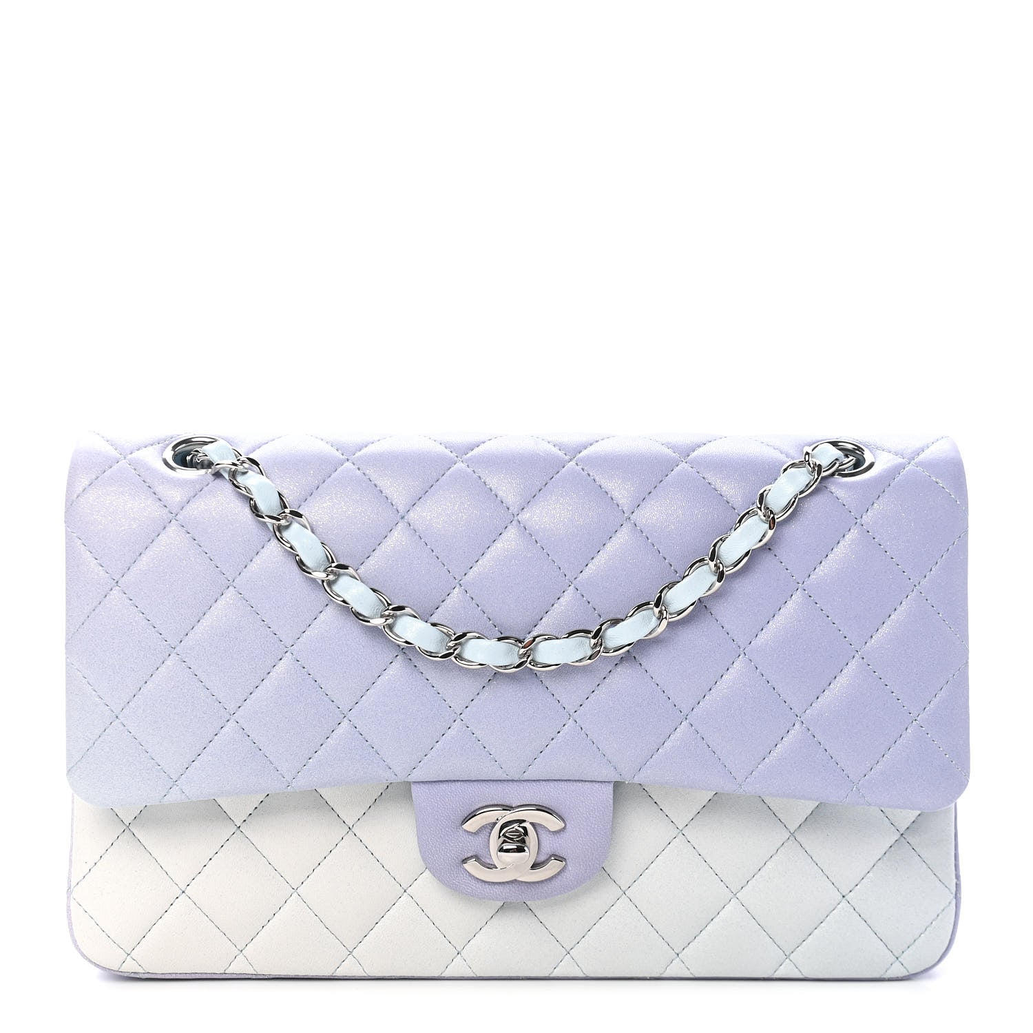 Chanel Perforated Lambskin Quilted Medium Double Flap Light Blue Light Purple White 1 of 9