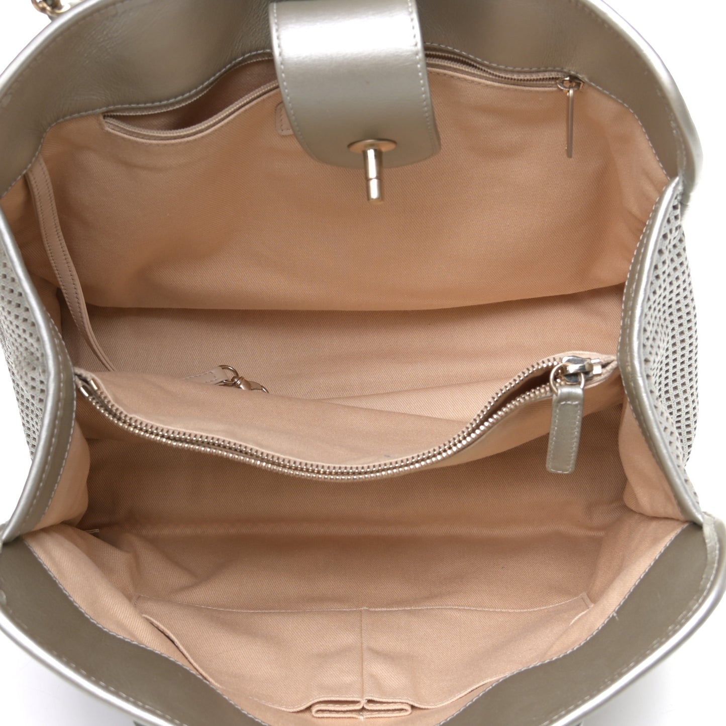 Metallic Calfskin Perforated Up In The Air Tote Silver