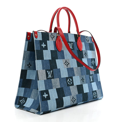 Louis Vuitton Denim Damier Monogram Onthego Blue Rouge 3 of 9