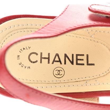 Chanel Lambskin CC Pearl Chain Sandals 37 Red 7 of 11