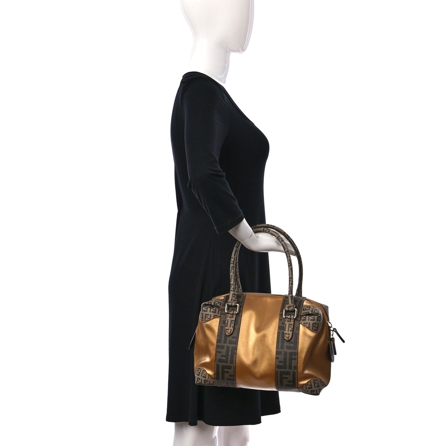 Zucca Zucchino Mixed Media Small B Mix Tote Tobacco Gold