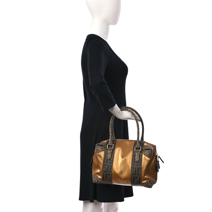 Fendi Zucca Zucchino Mixed Media Small B Mix Tote Tobacco Gold 2 of 10