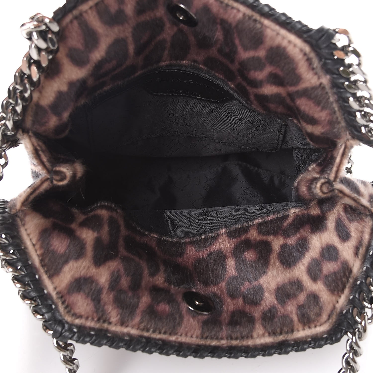 Stella McCartney Faux Calf Hair Leopard Print Mini Falabella Fold Over Tote Black 4 of 9