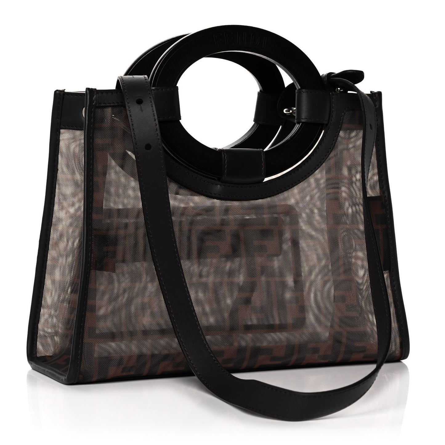 Mesh Vitello Century Cuoio FF 1974 Small Runaway Shopper Tote Marrone Black Ebano