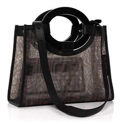Fendi Mesh Vitello Century Cuoio FF 1974 Small Runaway Shopper Tote Marrone Black Ebano 3 of 16