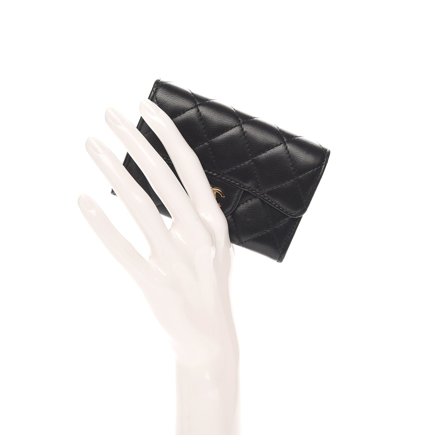Lambskin Quilted Flap Card Holder Black