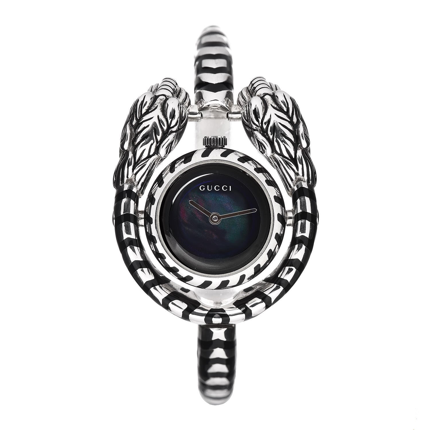 Gucci Sterling Silver Black Mother of Pearl 23mm Dionysus Quartz Watch 1 of 5