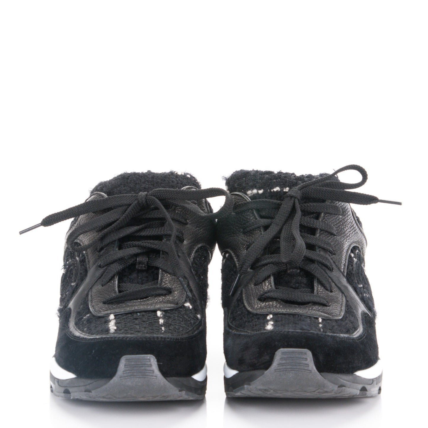Tweed Suede Goatskin CC Sneakers 38 Black White