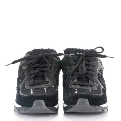 Chanel Tweed Suede Goatskin CC Sneakers 38 Black White 2 of 8