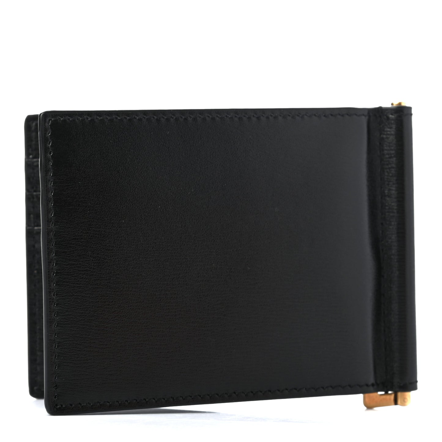 Shiny Calfskin Tiny Cassandre Bill Clip Wallet Black