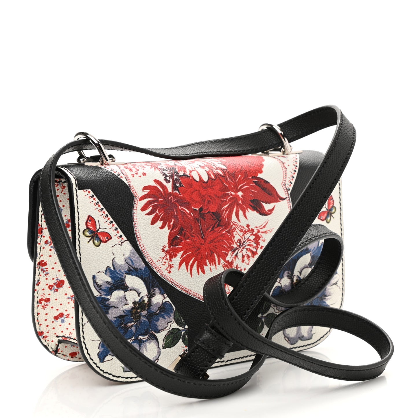 Grained Calfskin Flower Printed Small Insignia Flap Ivory Multicolor