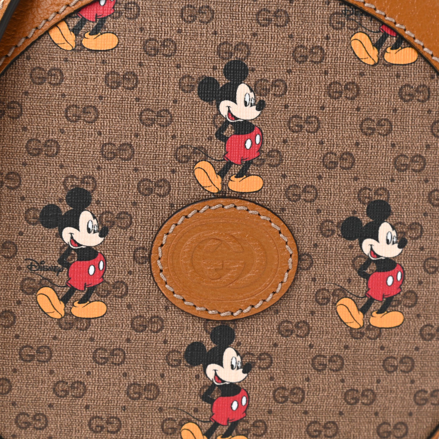 X DISNEY Mini Vintage GG Supreme Monogram Mickey Mouse Round Shoulder Bag Beige Vintage Sun Oil