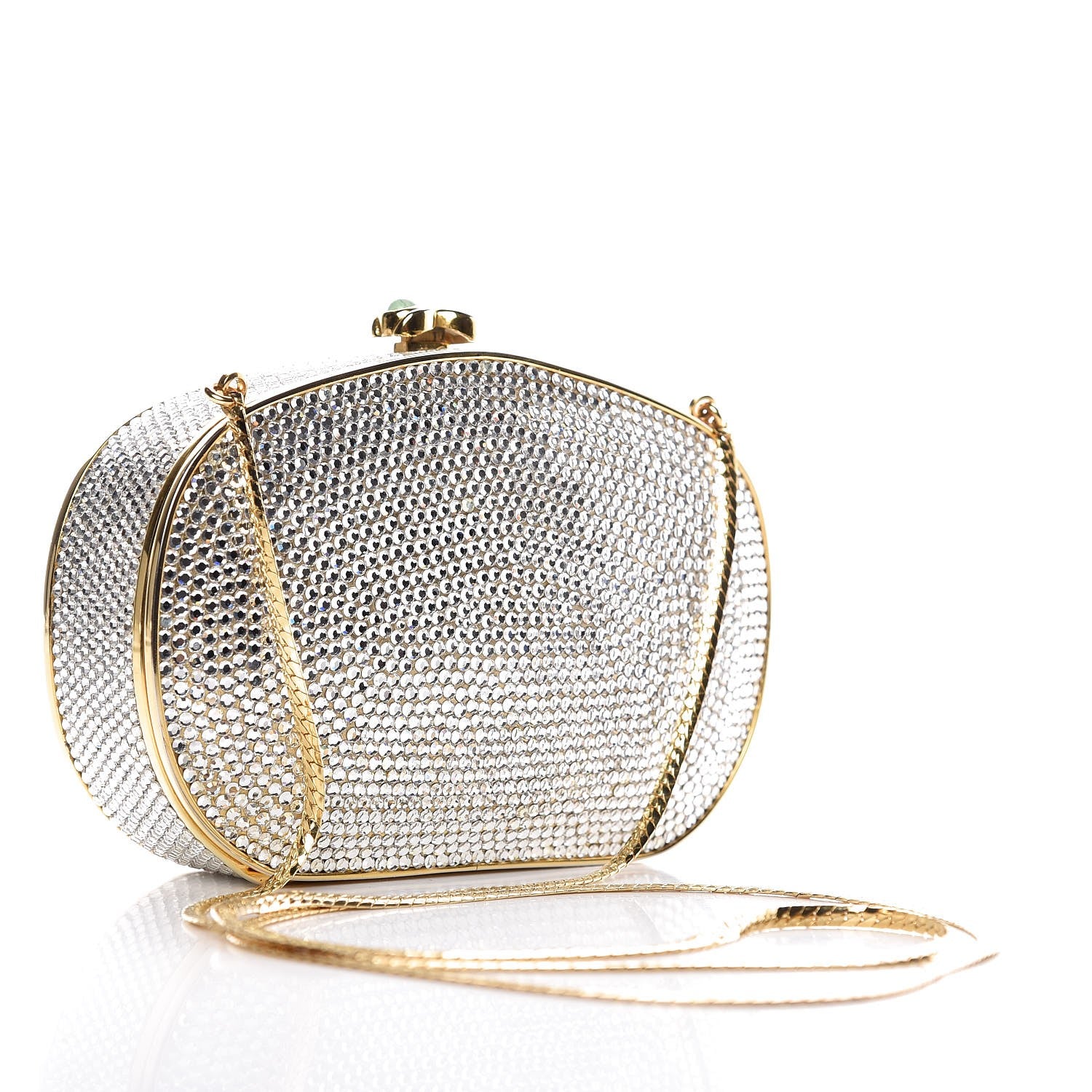 Judith Leiber Swarovski Crystal Minaudière Clutch Silver Gold 5 of 8