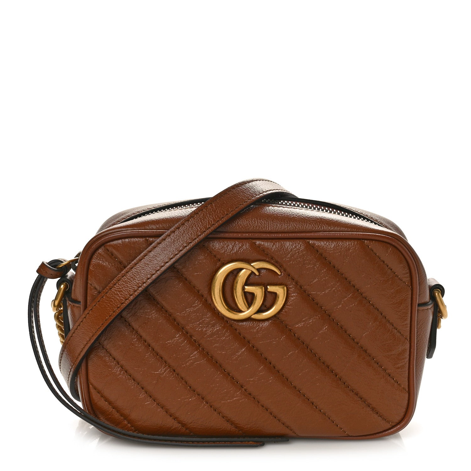 Gucci Glazed Calfskin Matelasse Diagonal Mini GG Marmont Chain Shoulder Bag Cuir 1 of 9