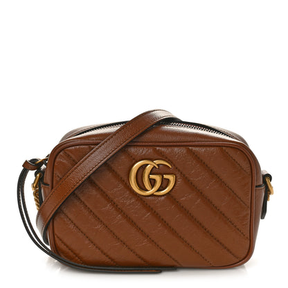 Gucci Glazed Calfskin Matelasse Diagonal Mini GG Marmont Chain Shoulder Bag Cuir 1 of 9