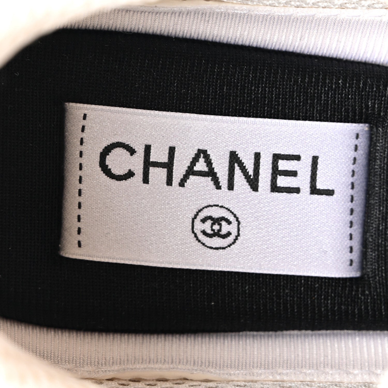 Chanel Fabric Laminated Calfskin Stretch CC Womens Sneakers 38.5 White Silver 7 of 9