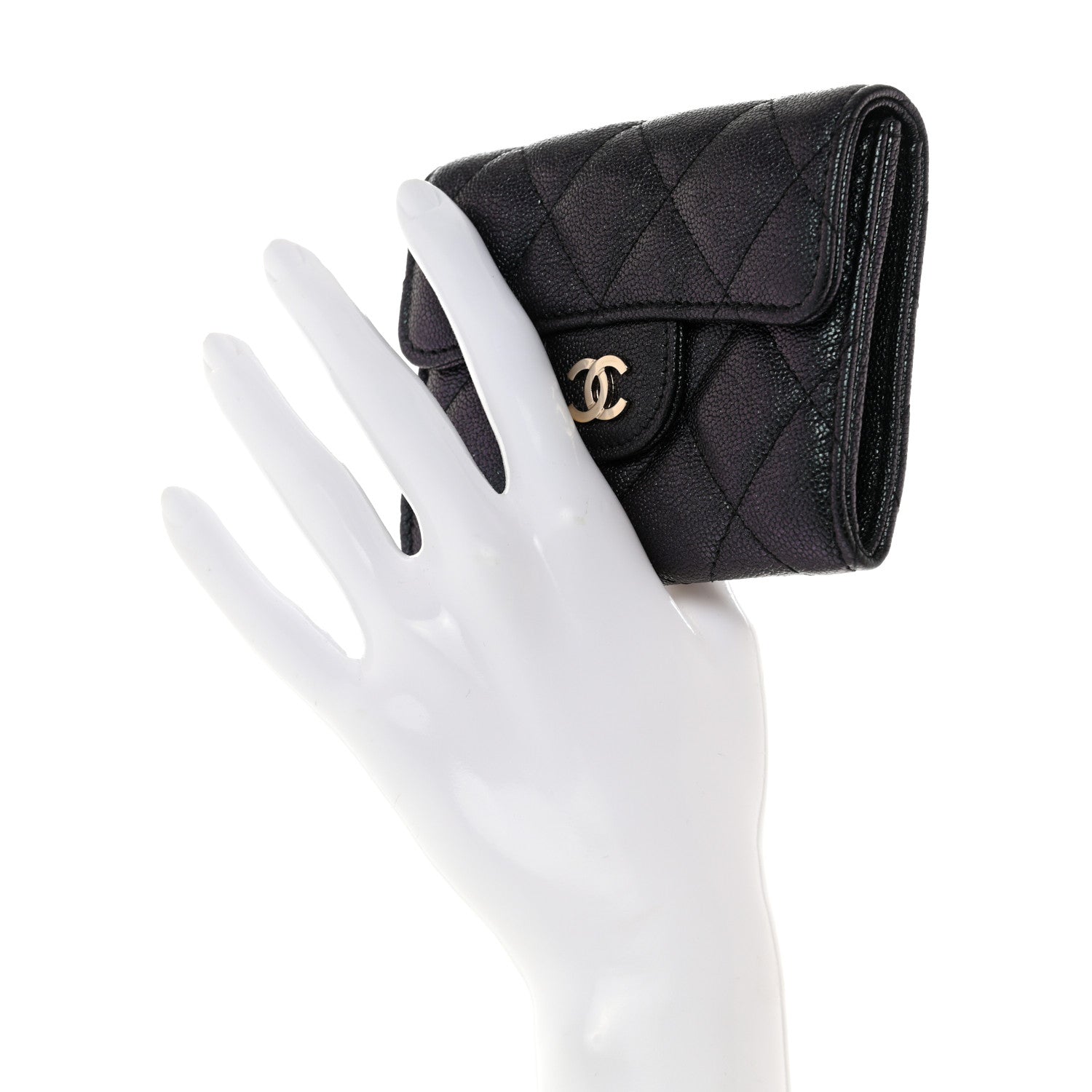 Chanel Iridescent Caviar Quilted Flap Card Holder Wallet Black 2 of 10