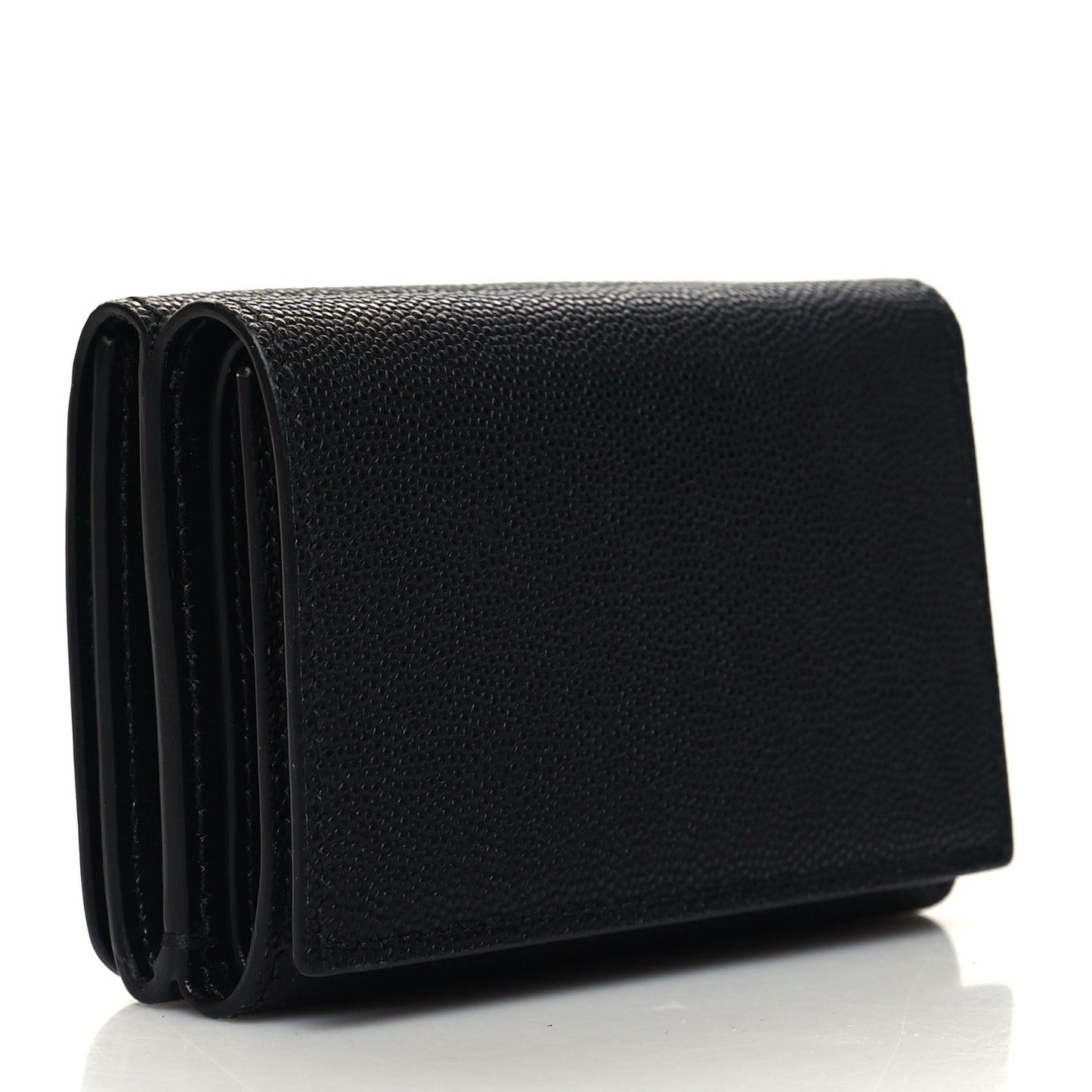 Grained Calfskin TB Compact Tri-Fold Wallet Black
