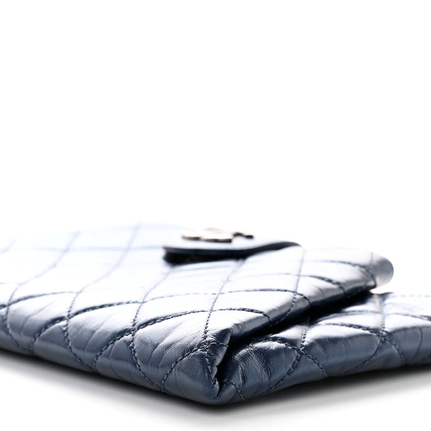 Glazed Calfskin Quilted Coco Pleats Clutch Navy