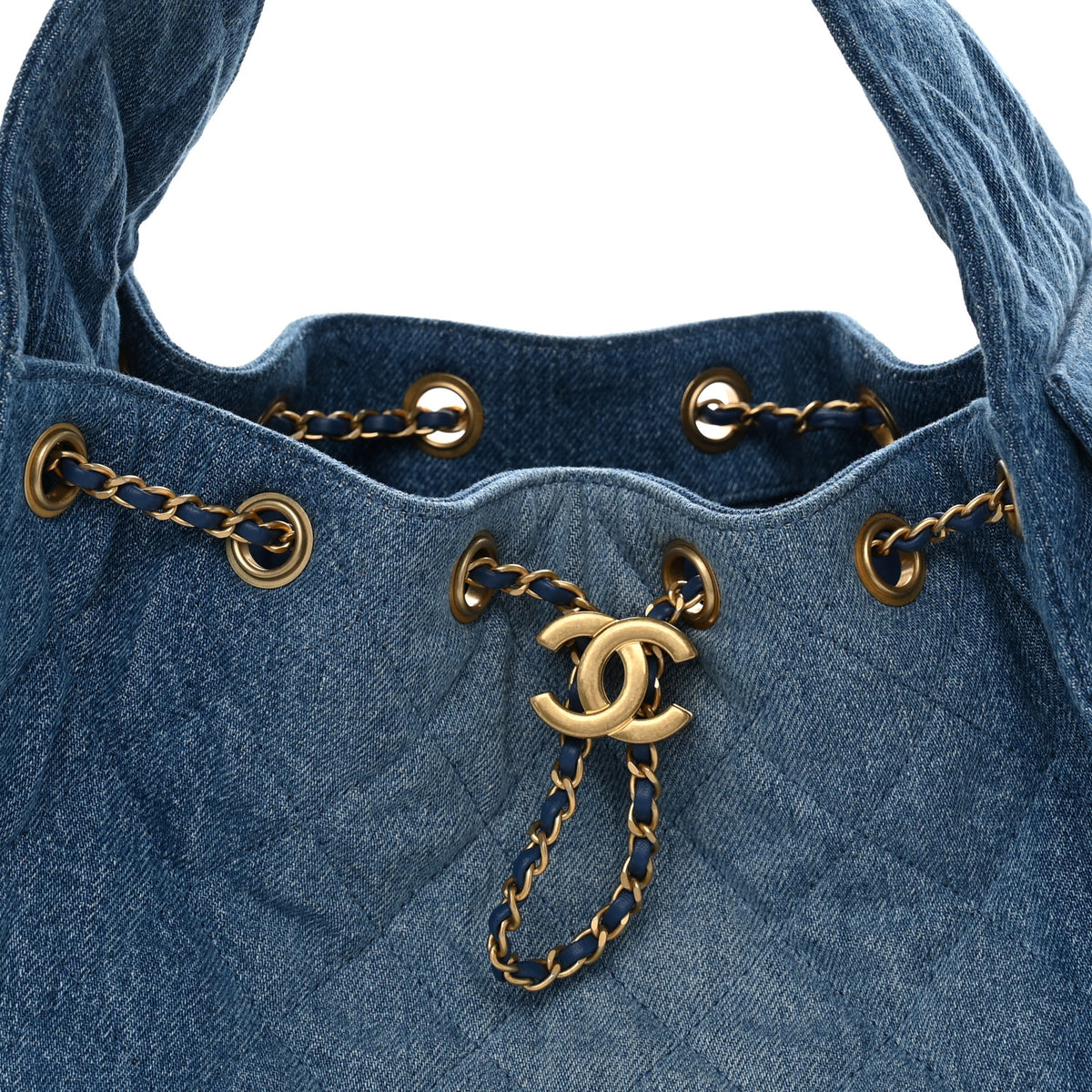 Washed Denim Quilted Small Chanel 25 Handbag Blue