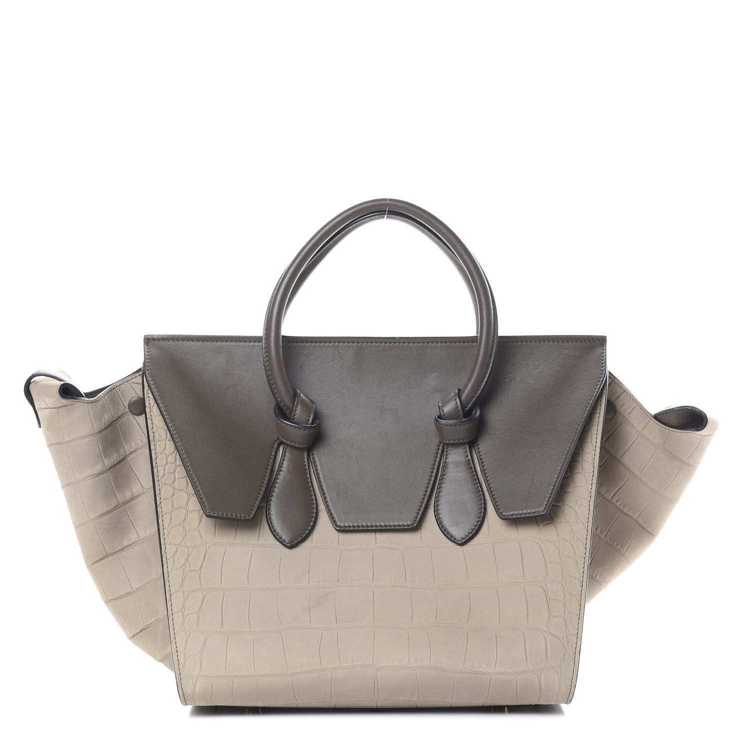 Celine Smooth Calfskin Crocodile Embossed Nubuck Mini Tie Tote Grey 2 of 16