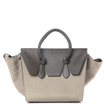 Celine Smooth Calfskin Crocodile Embossed Nubuck Mini Tie Tote Grey 2 of 16