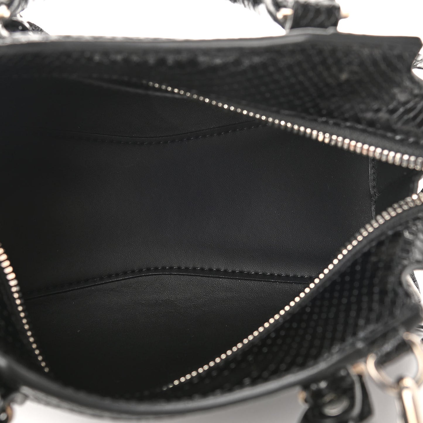 Grained Calfskin Snake Effect Silver Hardware Neo Classic Mini City Black