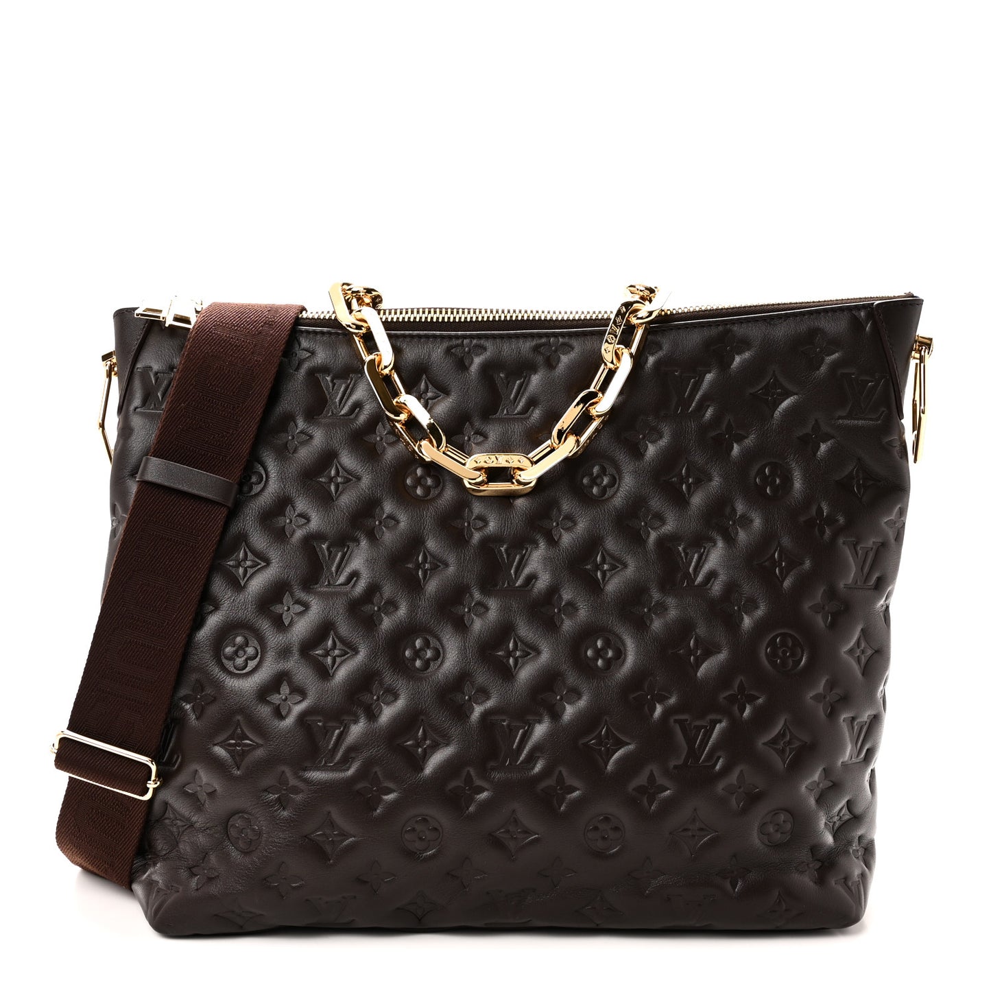 Calfskin Embossed Monogram Coussin Hobo MM Chocolate