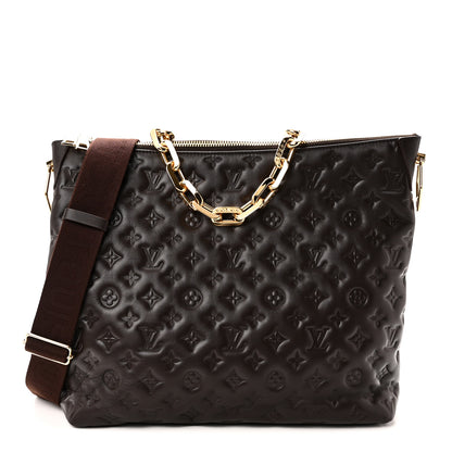 Louis Vuitton Calfskin Embossed Monogram Coussin Hobo MM Chocolate 1 of 10