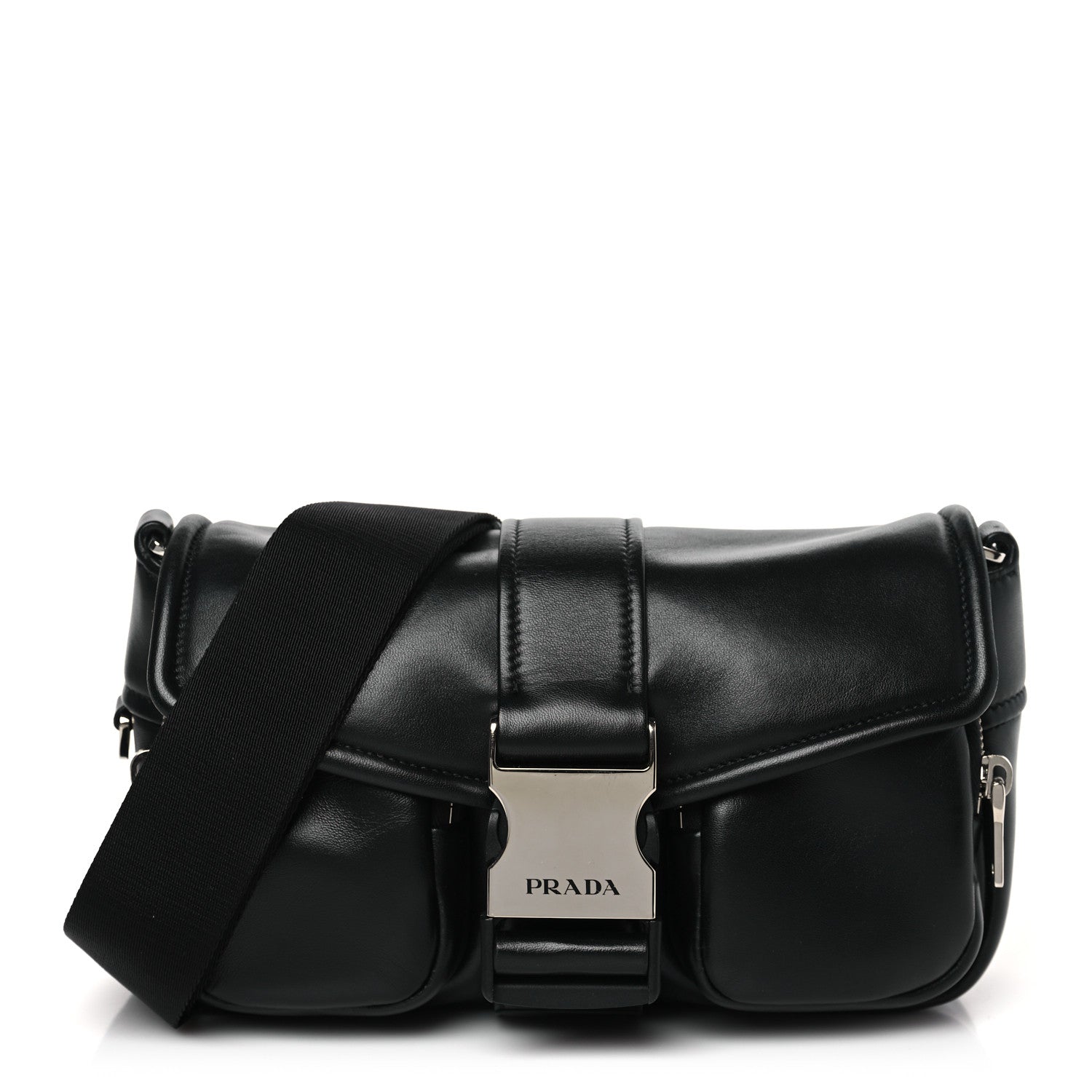 Prada Nappa Double Pocket Buckle Shoulder Bag Black 1 of 8