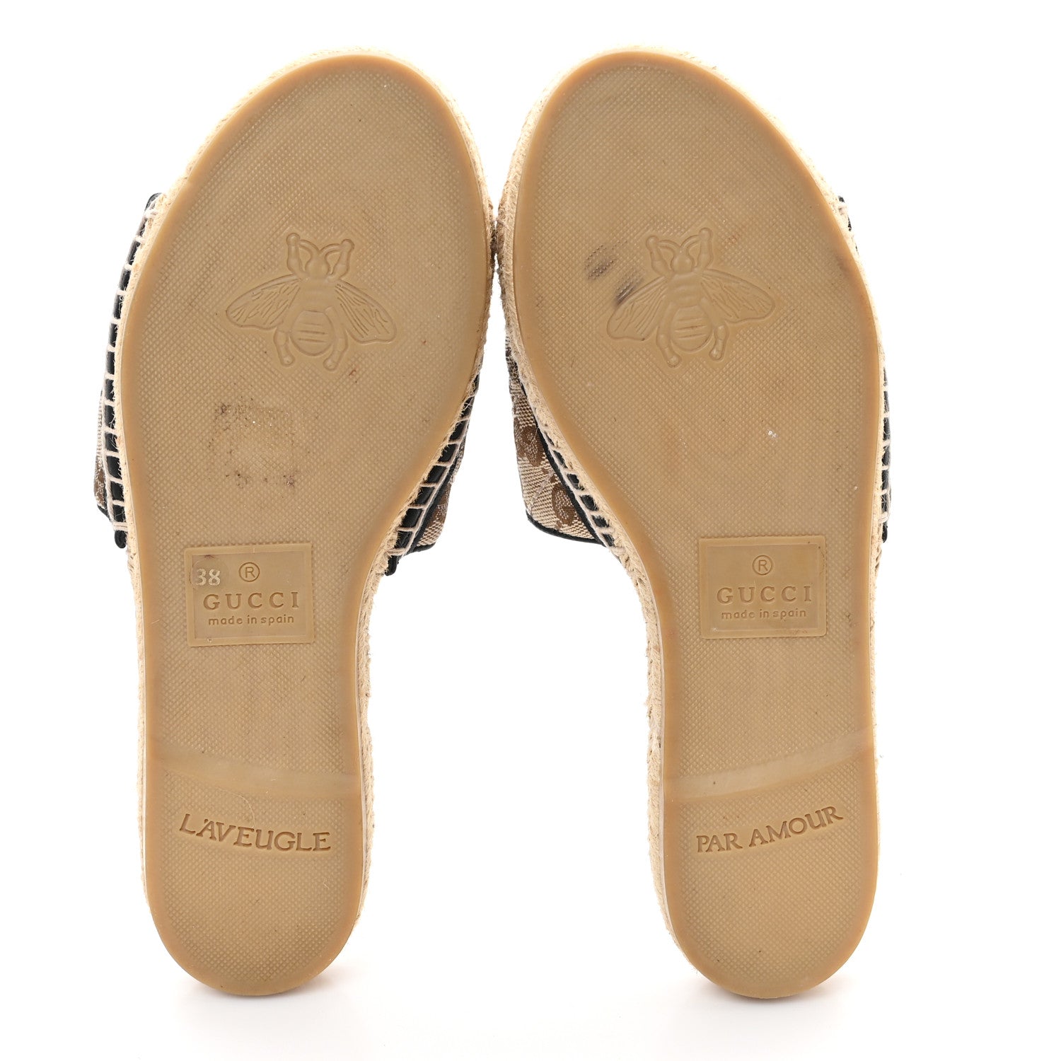 Gucci Monogram Matelasse GG Marmont Espadrille 20mm Slide Sandals 38 Beige Ebony Black 6 of 9