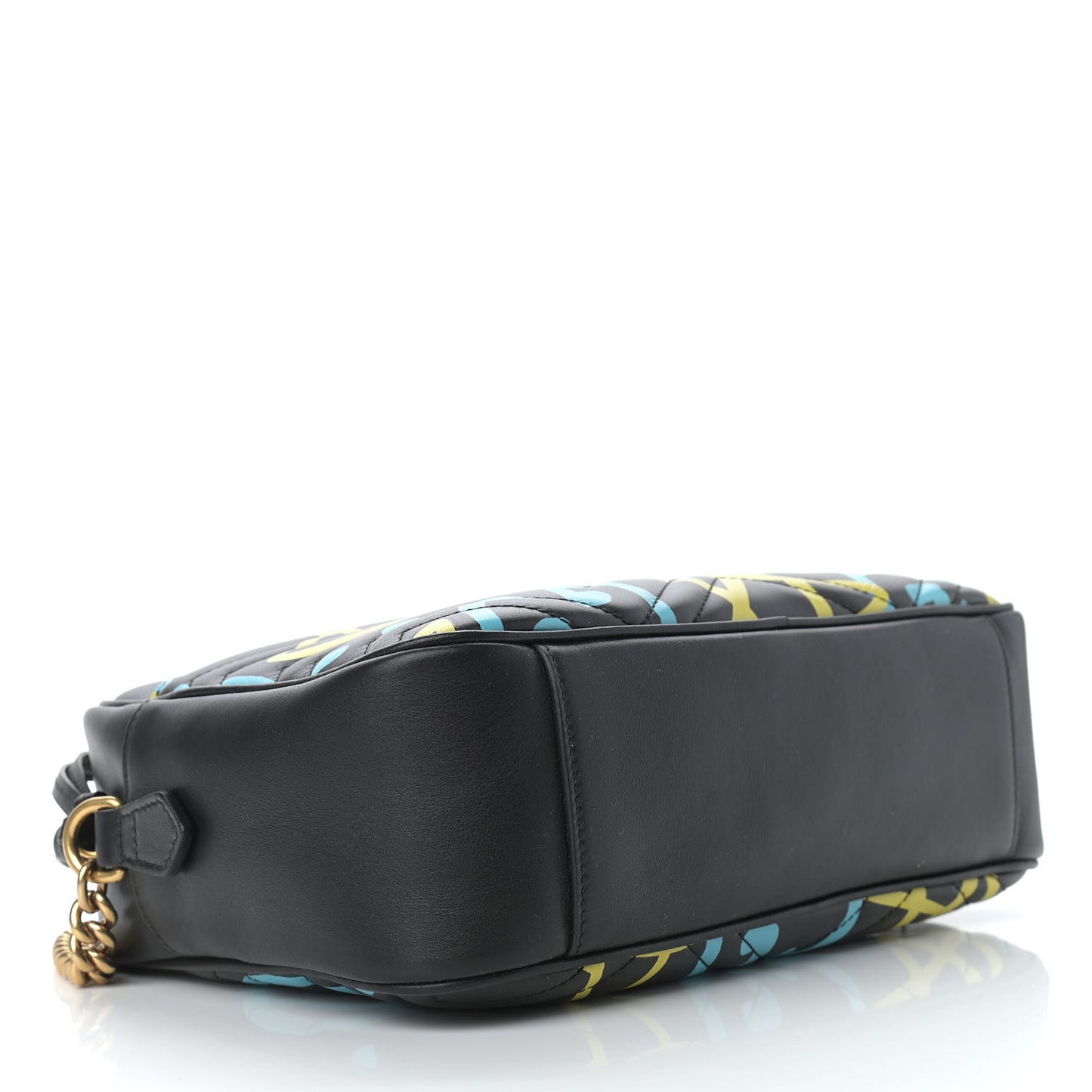 Calfskin Matelasse GucciGhost Medium GG Marmont Chain Shoulder Bag Black New Acquamarine