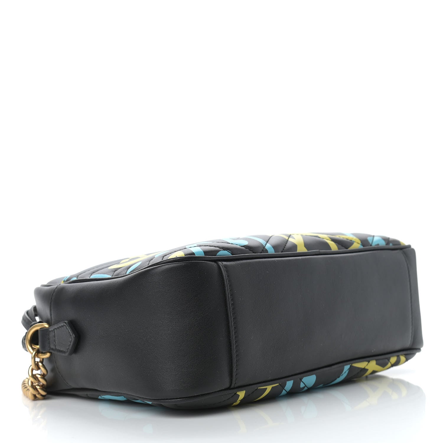 Gucci Calfskin Matelasse GucciGhost Medium GG Marmont Chain Shoulder Bag Black New Acquamarine 4 of 9