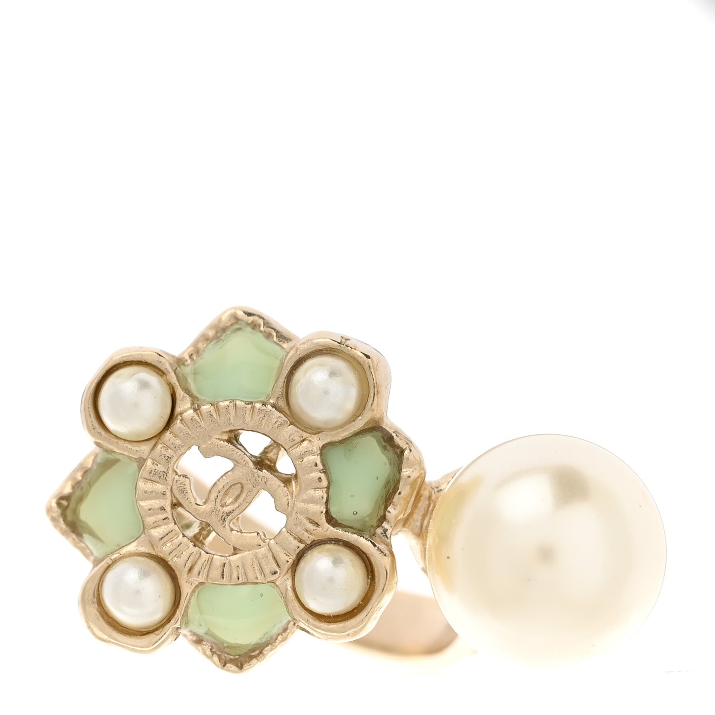 Gripoix Pearl CC Ring 52 6 Gold Green