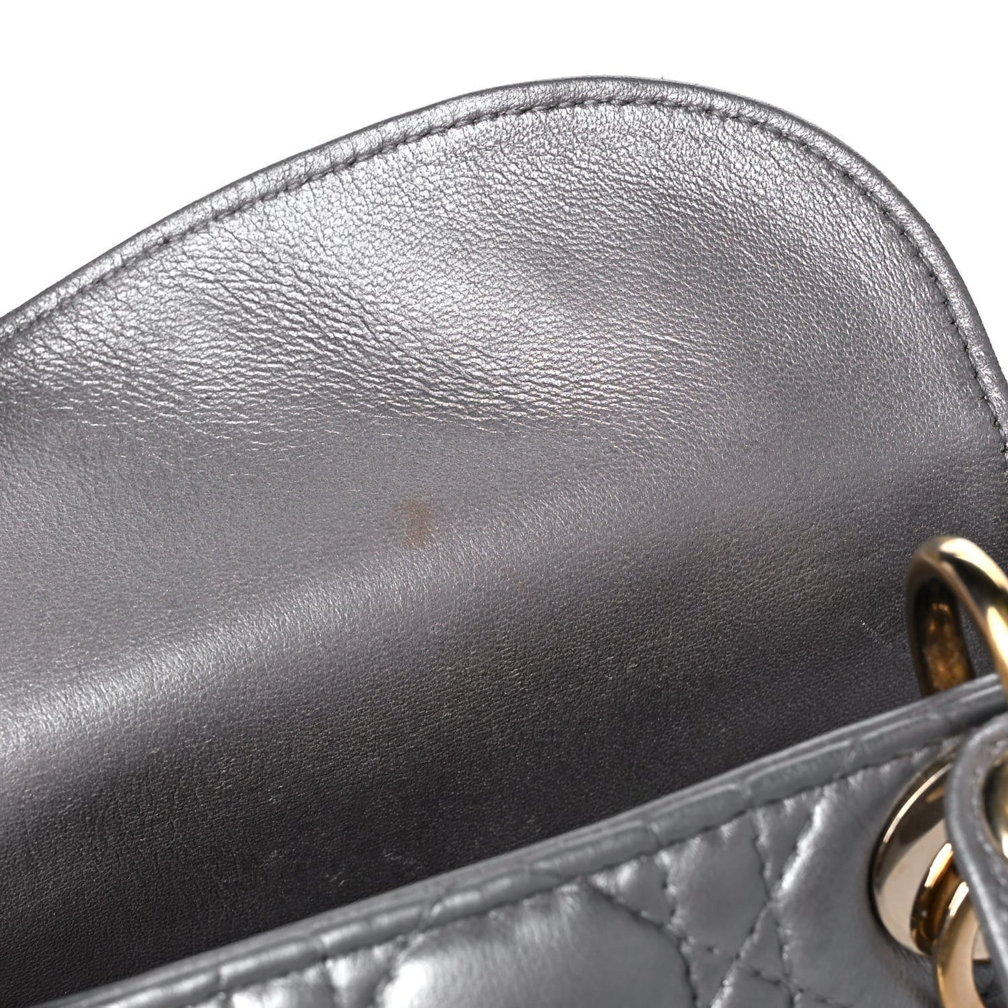 Metallic Lambskin Cannage Mini Lady Dior Grey