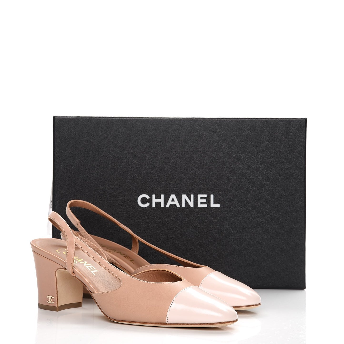 Calfskin Patent Cap Toe CC Slingback Sandals 39.5 Beige Pink