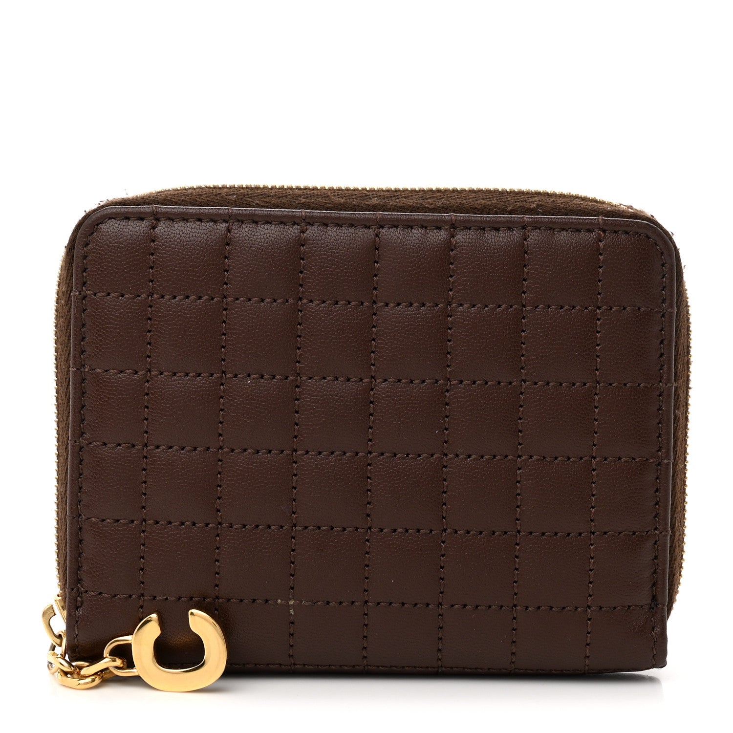 Celine Lambskin Quilted C Charm Zip Around Wallet Brown 1 of 10