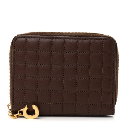 Celine Lambskin Quilted C Charm Zip Around Wallet Brown 1 of 10
