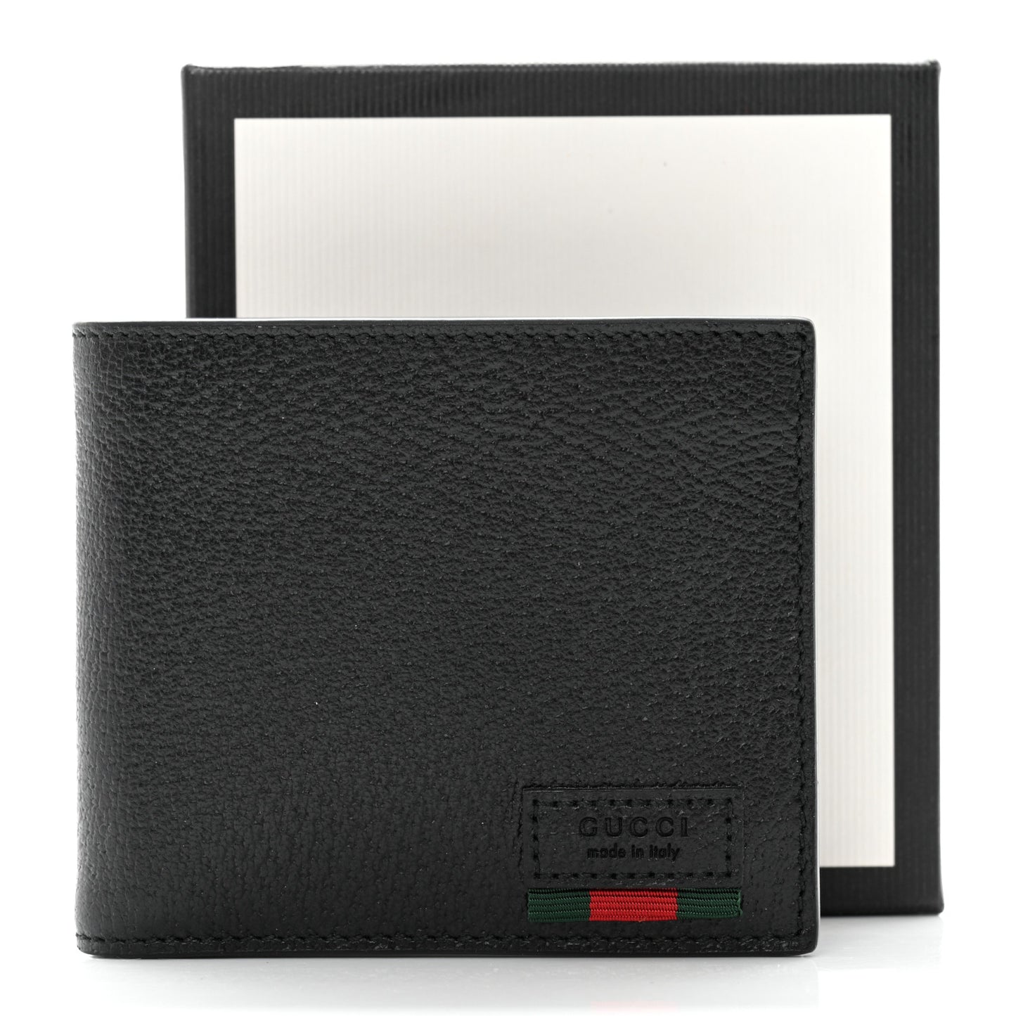 Calfskin Boar Effect Web Bi-Fold Wallet Black