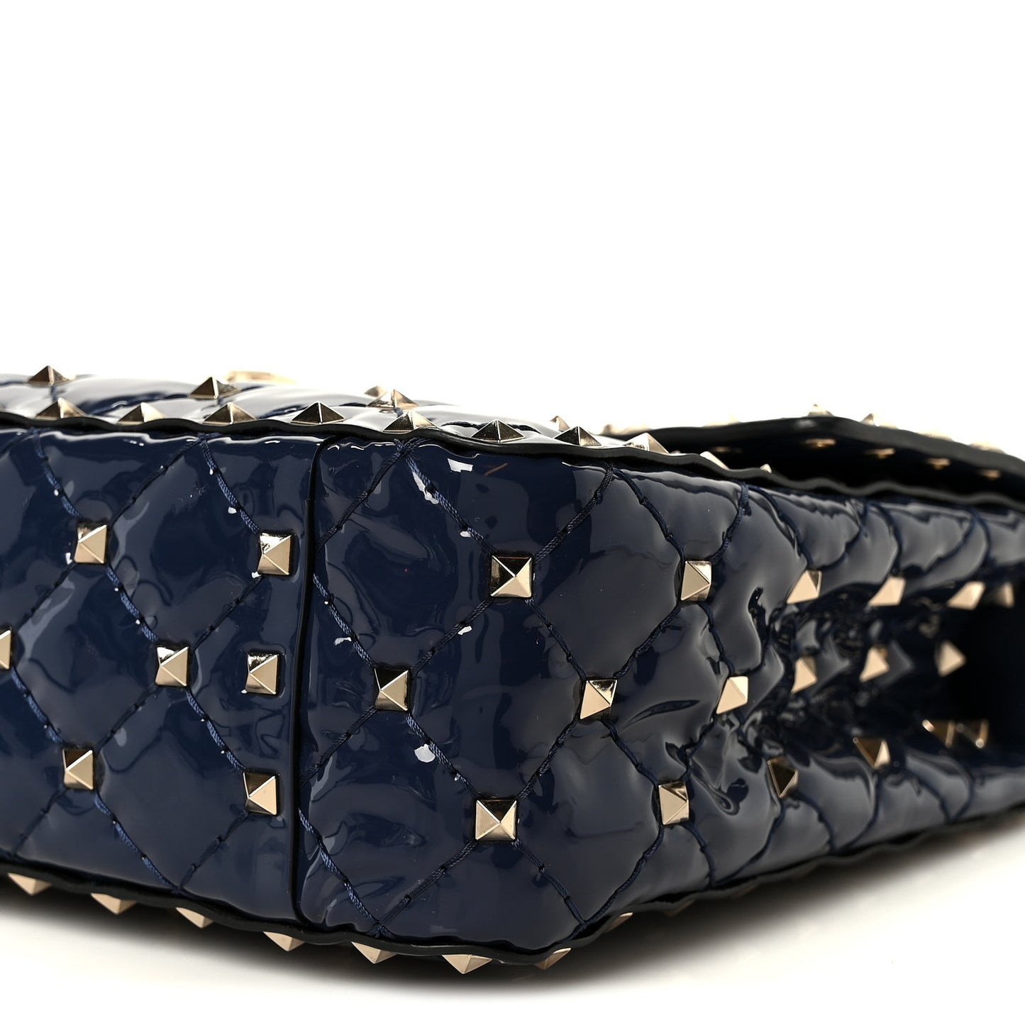 Patent Medium Rockstud Spike Shoulder Bag Pure Blue